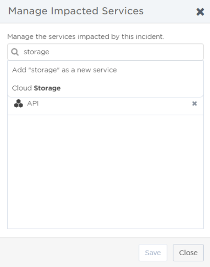 Screen capture of the Manage Impacted Services modal.